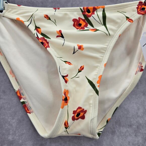 Xhilaration Cream Floral Polka Dot Tie Bikini Cheeky Bottom Swimwear Medium - Picture 3 of 6